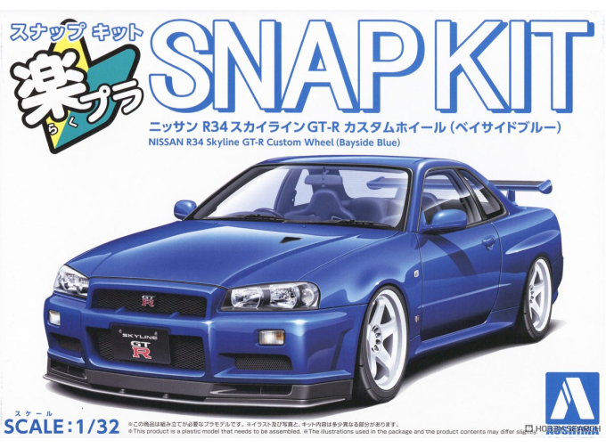 Сборная модель Nissan Skyline GT-R -R34 Custom Wheel (Bayside Blue)