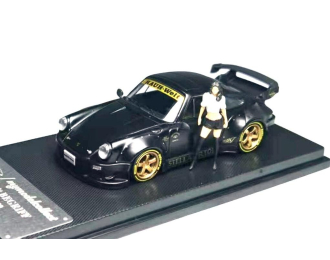 PORSCHE RWB 930 3.8 Type Wing with figure, matte black with gold rims