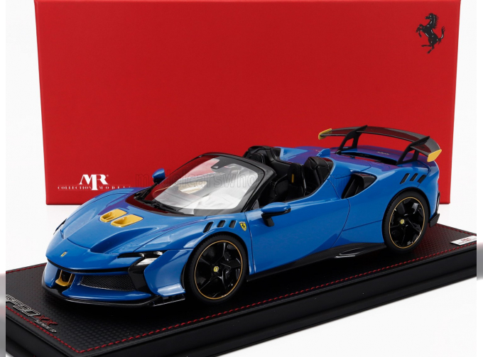 FERRARI Sf90 Xx Stradale Spider (2024) - Con Vetrina - With Showcase, Azzurro Dino - Light Blue Black Yellow