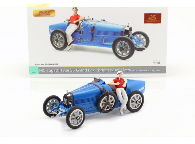 Bugatti T35, "Bright Blue" Livery With a Female Racer Figurine, Limited Edition 600