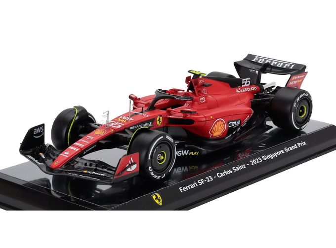 FERRARI F1 Sf-23 Team Scuderia Ferrari №55 Winner Singapore Gp (2023) Carlos Sainz - Con Vetrina - With Showcase, Red Black