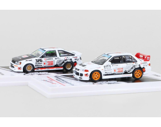 Набор из двух моделей: TOYOTA Corolla AE86 Levin #326 + MITSUBISHI Lancer Evolution III #983 Trackerz Racing