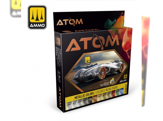 Набор акриловых красок ATOM Металлические цвета / ATOM Metallic Colors Set (12 цветов)