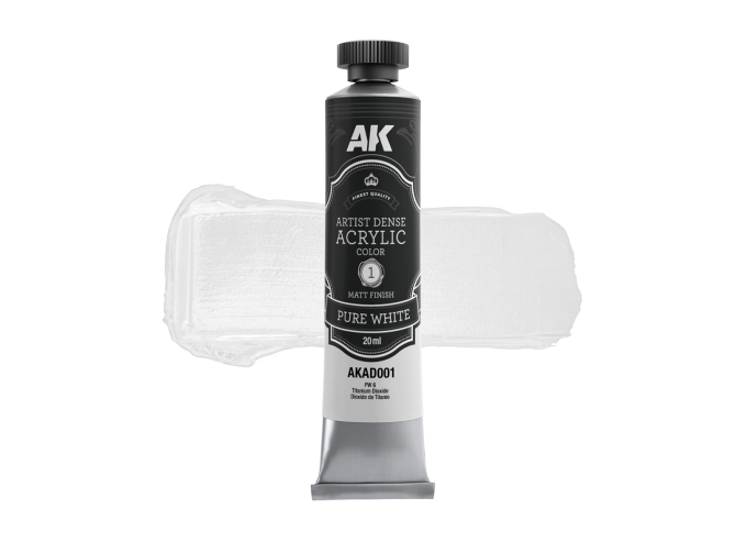 Краска акриловая ARTISTIC DENSE в тюбике - Чистый белый / PURE WHITE – ARTISTIC DENSE ACRYLIC COLOR, 20 мл