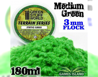 Зелёная трава, 3 мм - 180 мл / Static Grass Flock 3 mm - Medium Green - 180 ml