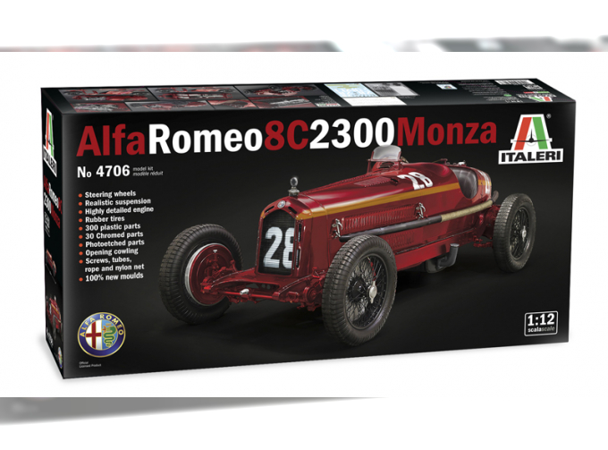 Сборная модель ALFA ROMEO F1 8c 2300 Monza №28 Winner Monaco Gp 1932 Tazio Nuvolari, Red