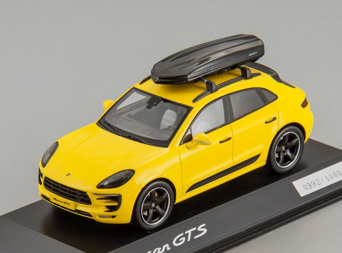 PORSCHE Macan GTS with box on the roof, yellow