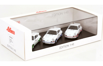 PORSCHE 911 Carrera 2.7 RS set with 3 modelcars  50 years RS (1973), white with green blue red