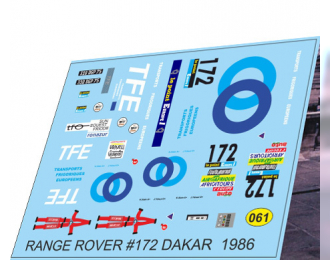 Декаль LAND ROVER №172 DAKAR 1986