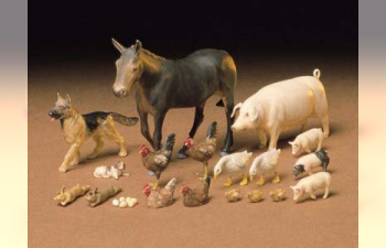 Сборная модель животные (гуси, куры, свиньи, собака, осел и кролики) 18 фигур