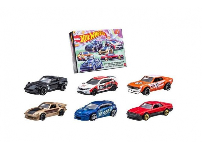 Набор 6 шт: DATSUN 240Z (1970), Honda Civic Type R (2018), Toyota Celica (1970), Mazda RX-7, Subaru WRX Sti и Nissan Skyline R30Ј (1982)