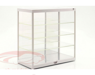 Витрина прозрачная со светодиодной подсветкой и зеркалом для моделей в масштабах 1:18 / 1:24, белый