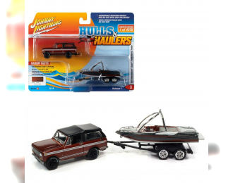 International Scout II (1979) with Malibu Boat and Trailer, Tahitian Red/ Dark Red and Black