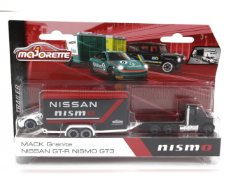 MACK Granite Truck With Trailer Car Transporter + Nissan Gt-r Nismo Gt3 Racing (2018), Black Red White