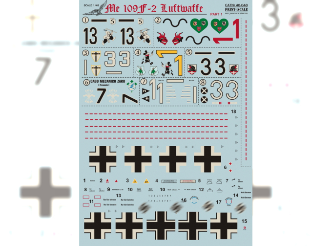 Набор декалей Me 109 F2 Part 1 Wet decal