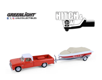 DODGE D-100 пикап с прицепом и лодкой (1967), Red/White