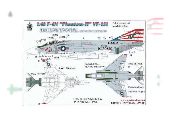 Декаль для F-4N PHANTOM-II VF-151 Bicentenial for Academy kit, без тех. надписей