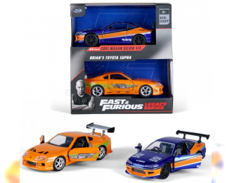 NISSAN Set 2x Fast & Furious - Toyota Supra Mkiv (1995) - Silvia S15 (2001), Orange Blue