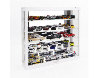 VETRINA DISPLAY BOX Espositore White Mirror - For Auto 15 X 1/43 - 35 X 1/64 - Cars Not Included - Lungh.lenght Cm 38.5 X Largh.width Cm 9.0 X Alt.height Cm 37.5 (altezza Utile Tra I Ripiani Cm 6.5 Inner Height Among Shelves), White Silver