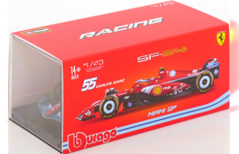 FERRARI F1 Sf-24 Team Scuderia Ferrari №55 5th Miami Gp (2024) Carlos Sainz - With Pilot And Showcase, Red Black Light Blue