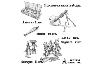 Фигурки Расчет 120 мм полкового миномета обр. 1938 года, зима 1941-1946 (не окрашеные)