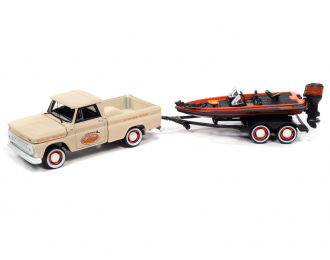 CHEVROLET Stepside Pick-up With Trailer And Boat 1965, Beige Black