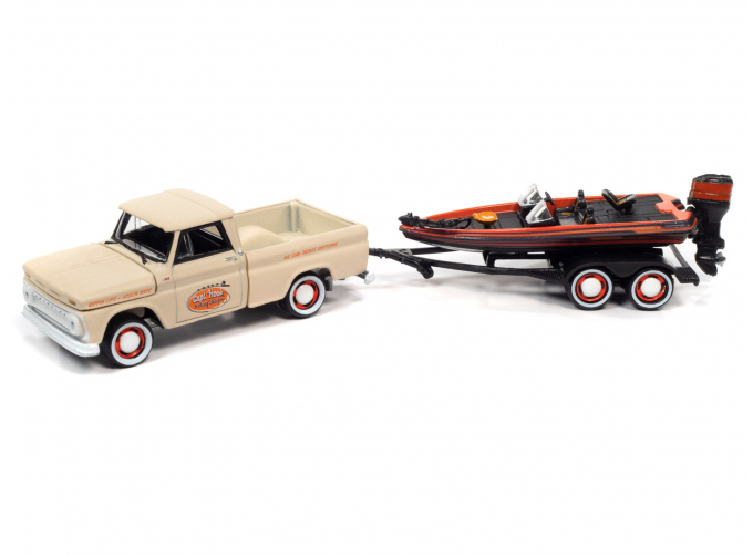 CHEVROLET Stepside Pick-up With Trailer And Boat 1965, Beige Black