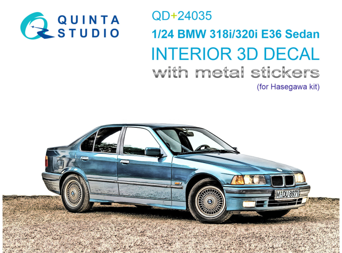 3D Декаль интерьера кабины BMW 318i/320i E36 Sedan (Hasegawa) (с металлостикерами)