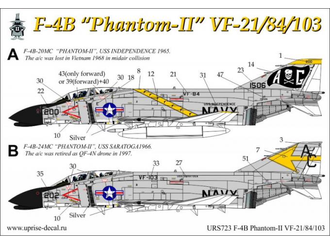 Декаль для F-4B Phantom VF-21/VF-84/VF-103