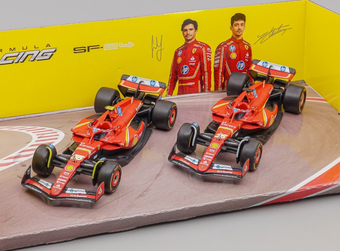 FERRARI Set F1 2x Sf-24 Team Scuderia Ferrari №16 Charles Leclerc + №55 Carlos Sainz, red / black