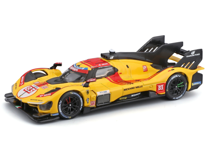FERRARI 499p 3.0l Turbo V6 Team Af Corse N 83 Winner 24h Le Mans (2025) Robert Kubica - Phil Hanson - Yifei Ye - Con Vetrina - With Showcase, Yellow Red