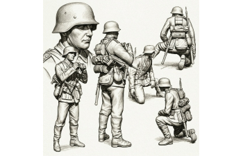 Фигурки Солдаты Вермахта 1939-1945, "Арт расчет#1" (не окрашеные)
