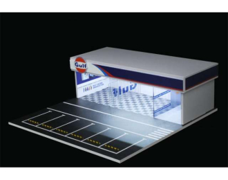 Diorama *Gulf garage with light*, red/blue/white