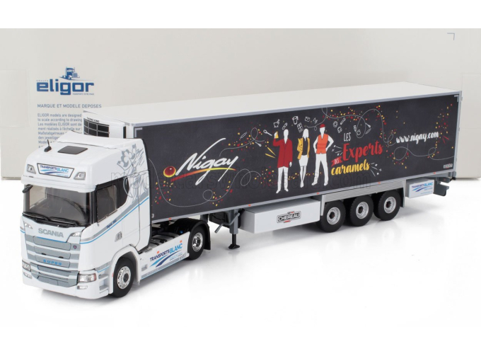 SCANIA S500 Semi Frigo Truck Cassonato Blanc Transports (2022), White Black