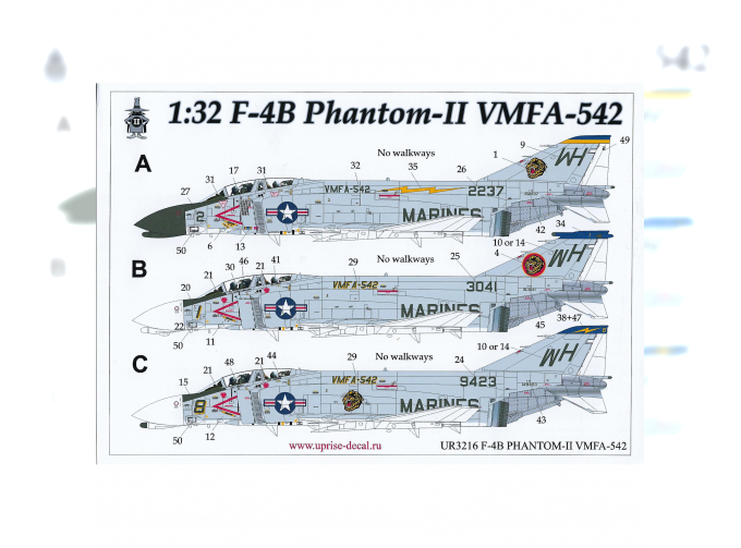 Декаль для F-4B Phantom-II VMFA-542, без тех. надписей