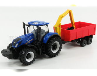NEW HOLLAND T7.315 Tractor + Combination Trailer, Blue Red Yellow
