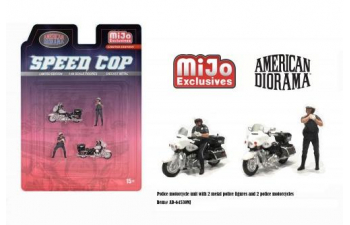 FIGURES Set 2x Police Man With 2x Motorcycle, Black White