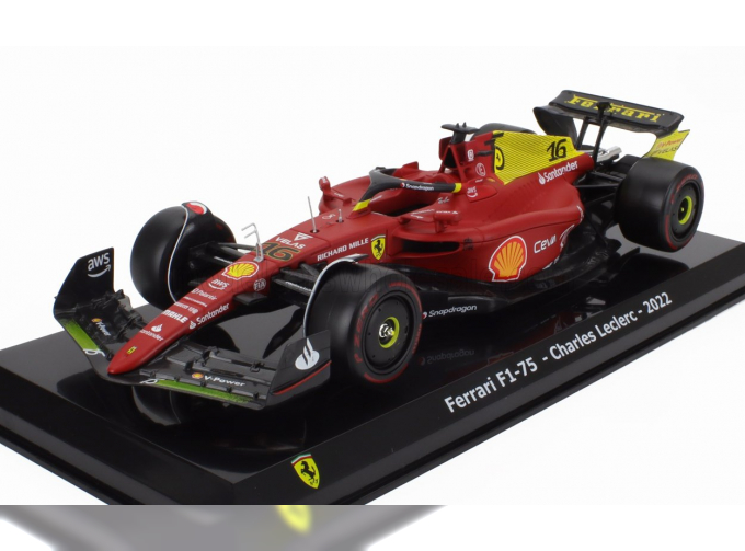 FERRARI F1-75 Scuderia Ferrari №16 Pole Position And 2nd Monza Italy Gp (2022) Charles Leclerc - Con Vetrina - With Showcase, Red Yellow