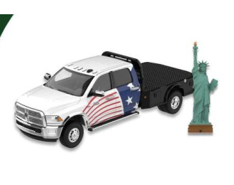 RAM 3500 Dually Flatbed with Statue of Liberty Figurine - America 250 Edition, white / red / blue 1964