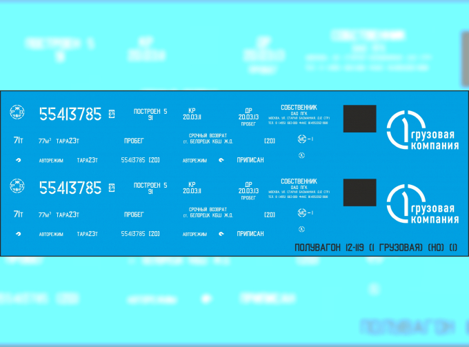 Декаль для полувагона 12-119 вар. 1 (SNP03)