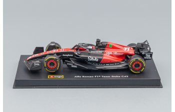 ALFA ROMEO F1 C43 Team Stake №77 Season (2023) Valtteri Bottas - Con Pilota E Vetrina - With Pilot And Showcase - Exclusive Carmodel, Black Red