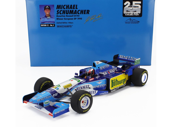 BENETTON F1 B195 Team Mild Seven Renault №1 World Champion Winner European Gp (1995) Michael Schumacher, Blue Yellow