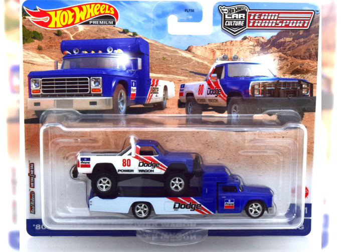 DODGE Retro Rig Truck Car Transporter With Macho Power Pick-up N 80 Racing (1980), Blue White