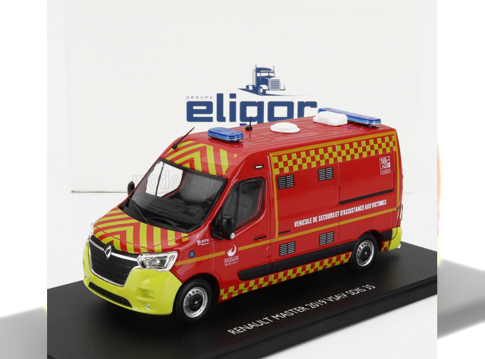 RENAULT Master Van Vsav Sdis 35 Vehicule De Secours Et D'assistance Aux Victimes Sapeurs Pompiers (2019), Red Yellow