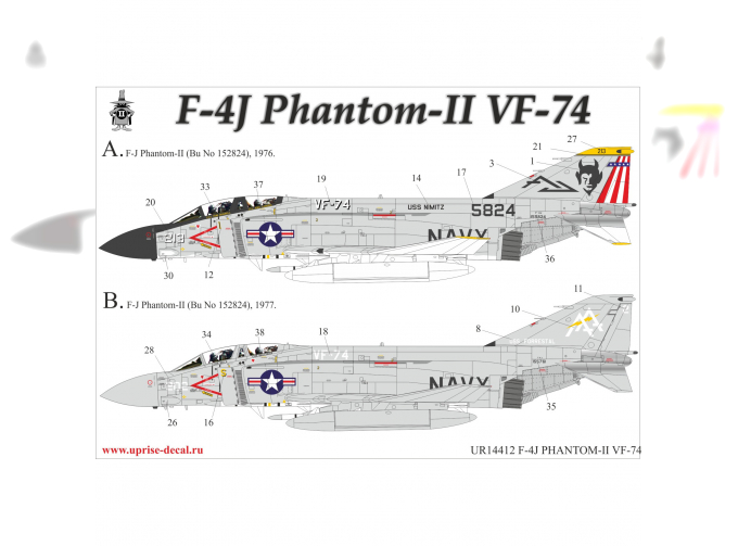 Декаль для F-4J Phantom-II VF-74, без тех. надписей