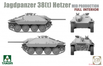 Сборная модель Немецкая САУ Jagdpanzer 38(t) Hetzer (промежуточная) с полным интерьером