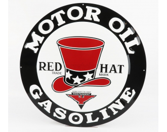 ACCESSORIES Metal Round Plate - Red Hat Gasoline, White Black Red