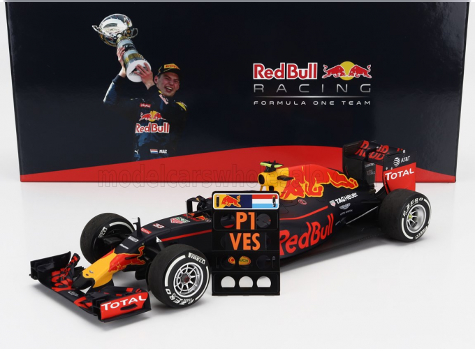 RED BULL F1 Rb12 Tag Heuer №33 Winner Spanish Gp (first Gp Win) With Pit Board (2016) Max Verstappen, Matt Blue Red Yellow