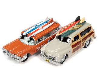 MERCURY Woody Wagon (1950), grey + CADILLAC Ambulance (1959), orange