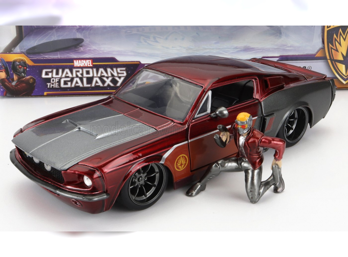 FORD Mustang Gt500 Shelby 1967 With Star-lord Figure Marvel Guardians Of The Galaxy, Copper Grey